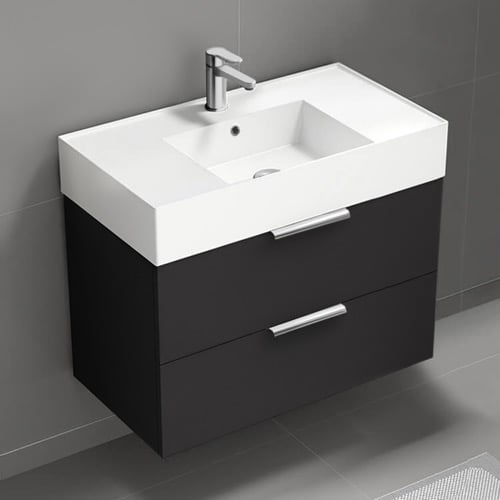 32 Inch Bathroom Vanity, Floating, Modern, Matte Black Nameeks DERIN221